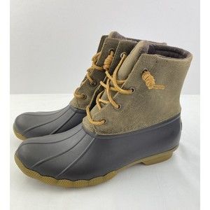 Sperry‎ Saltwater Women’s 7.5 Brown/Olive Boot STS99729 EUC Rain Boots